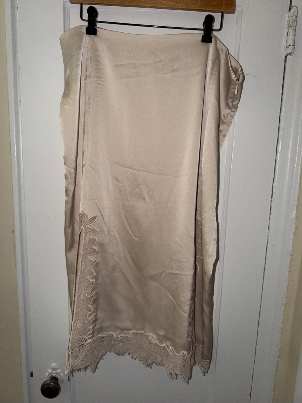H&M Cream Satin Slip Skirt with Lace Hem